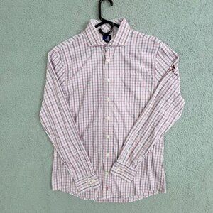 JOHNNIE-O MENS BUTTON DOWN SHIRT SIZE M RED PINK STRIPES